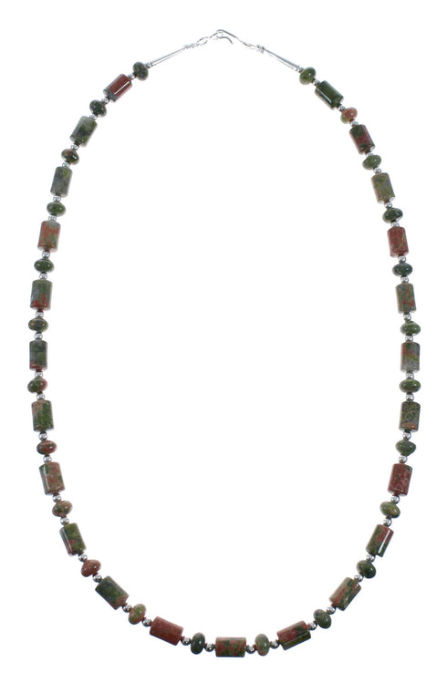 Native American Unakite Sterling Silver Bead Necklace AX128227